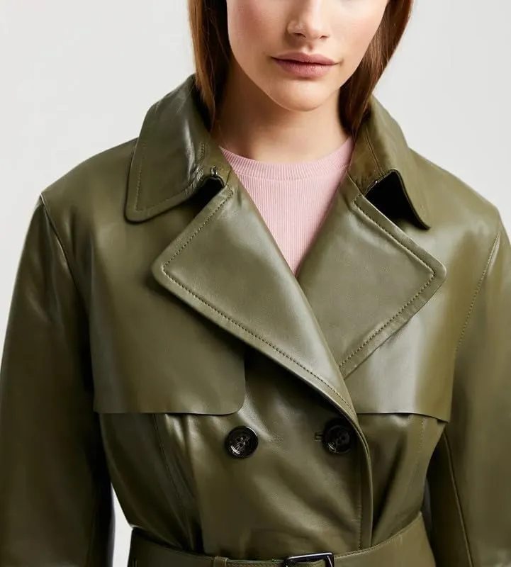 Womens Double Breasted Long Coat - Classic Lapel Trench Coat Women Slim Overcoat with Belt