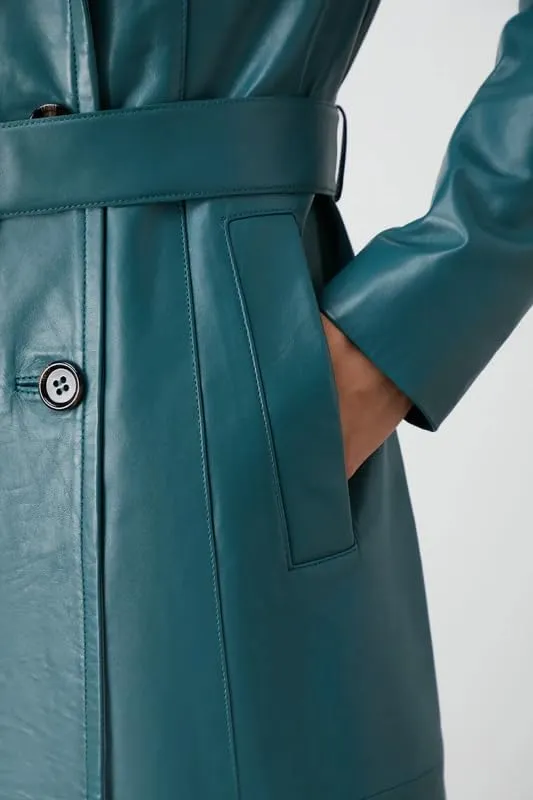 Womens Double Breasted Long Coat - Classic Lapel Trench Coat Women Slim Overcoat with Belt