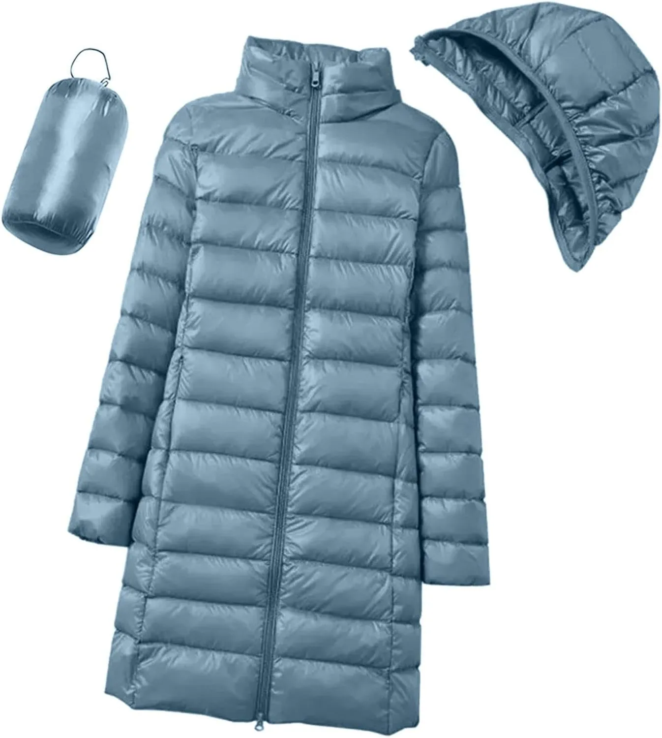 Women's Down Jacket Hooded Windproof Puffer Coat Packable Warm Winter Jacket Lightweight Ladies Parka Trendy Stand-up Collar