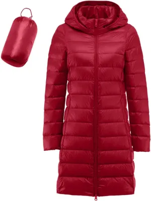 Women's Down Jacket Hooded Windproof Puffer Coat Packable Warm Winter Jacket Lightweight Ladies Parka Trendy Stand-up Collar