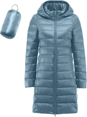 Women's Down Jacket Hooded Windproof Puffer Coat Packable Warm Winter Jacket Lightweight Ladies Parka Trendy Stand-up Collar