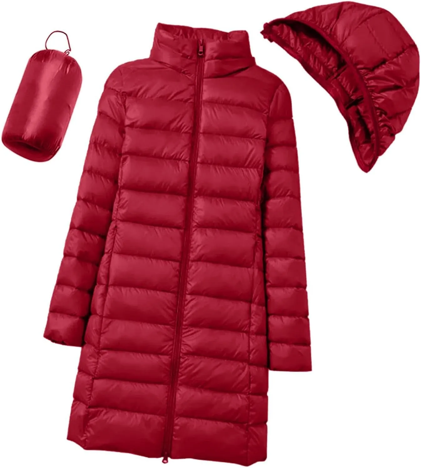Women's Down Jacket Hooded Windproof Puffer Coat Packable Warm Winter Jacket Lightweight Ladies Parka Trendy Stand-up Collar