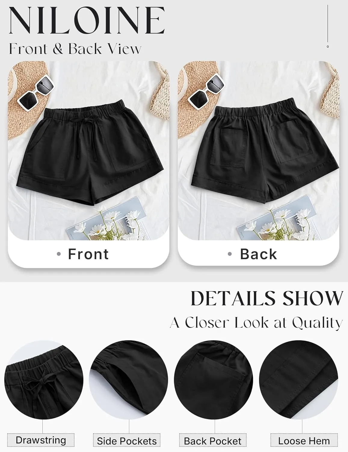 Womens Elastic Waist Drawstring Shorts Summer Lightweight Beach Shorts Comfy Casual Short Pants with Pockets