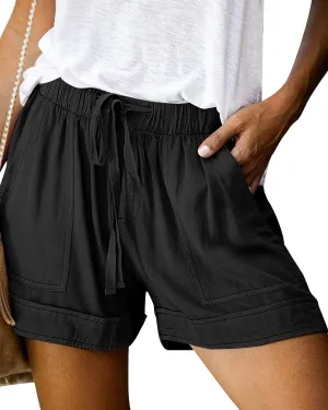 Womens Elastic Waist Drawstring Shorts Summer Lightweight Beach Shorts Comfy Casual Short Pants with Pockets