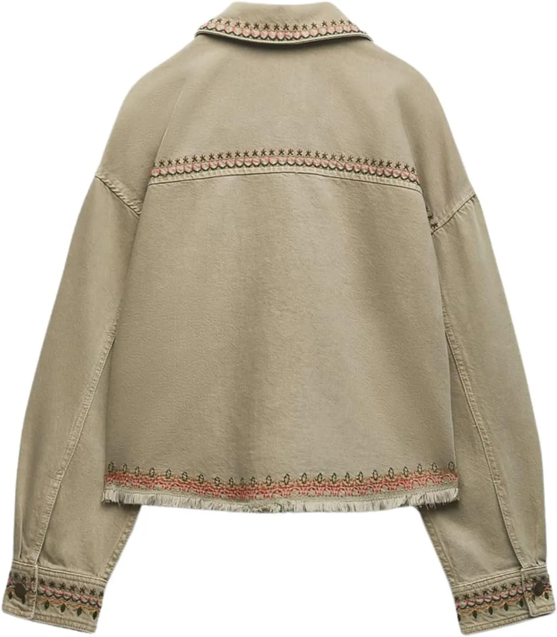 Womens Embroidered Overshirt Western Denim Jacket Cropped Shirt Jacket