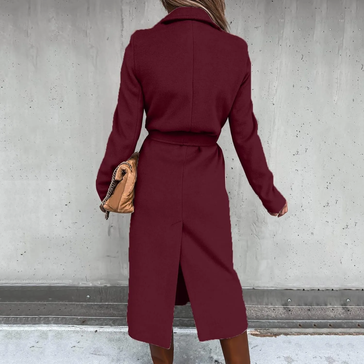 Women's Faux Wool Coat Long Jacket Thin Trench Coats Ladies Slim Windproof Overcoat Ring Master Jacket with Belt