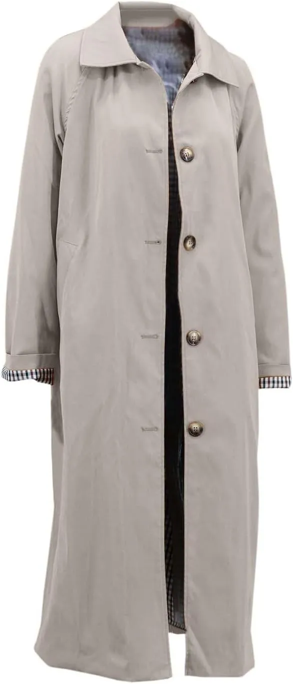 Women's Lightweight Long Trench Coat Windbreaker Single Breasted Relaxed Fit Turn Down Collar for Casual Outfits