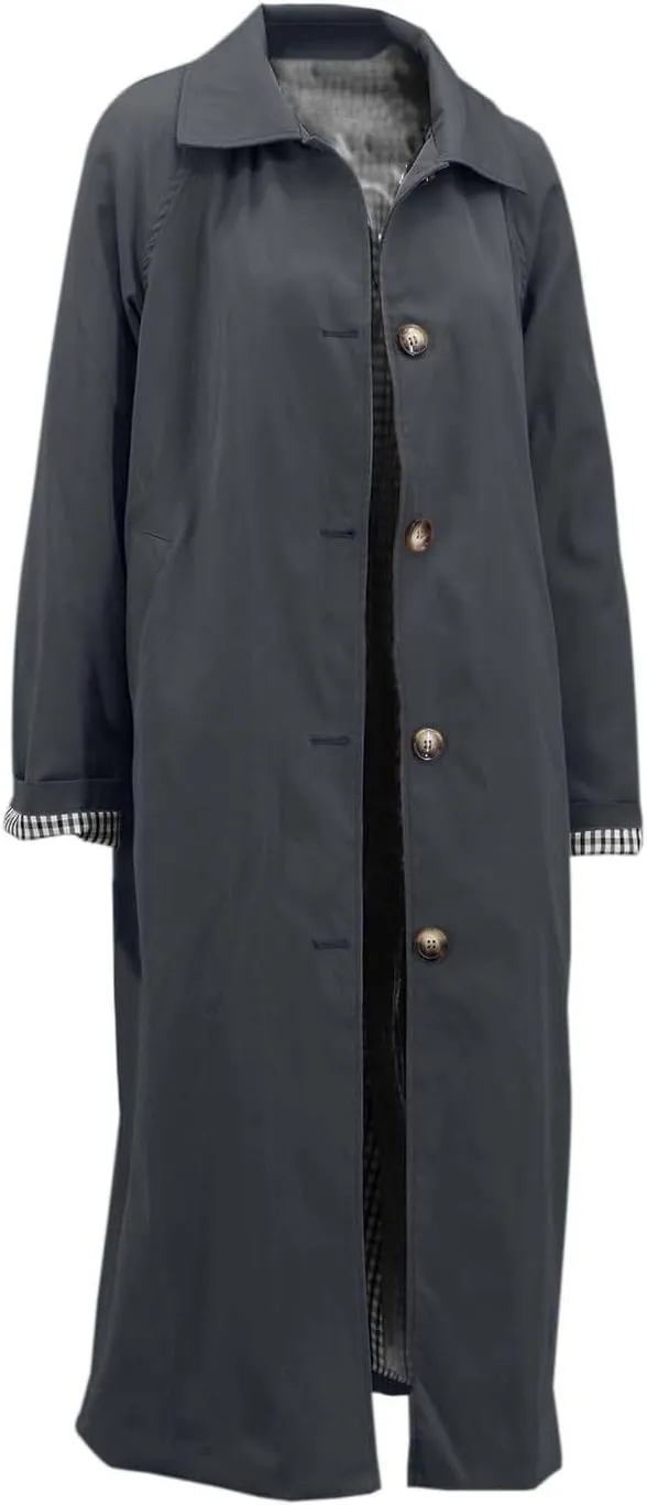 Women's Lightweight Long Trench Coat Windbreaker Single Breasted Relaxed Fit Turn Down Collar for Casual Outfits
