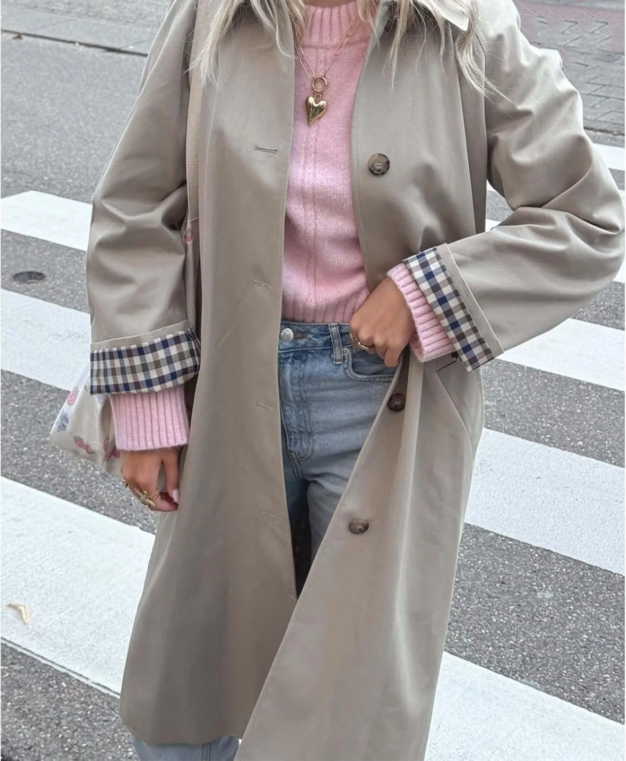 Women's Lightweight Long Trench Coat Windbreaker Single Breasted Relaxed Fit Turn Down Collar for Casual Outfits