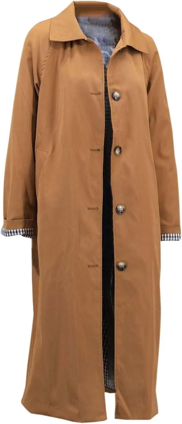 Women's Lightweight Long Trench Coat Windbreaker Single Breasted Relaxed Fit Turn Down Collar for Casual Outfits