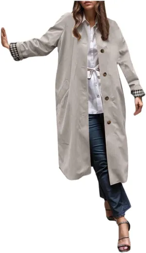 Women's Lightweight Long Trench Coat Windbreaker Single Breasted Relaxed Fit Turn Down Collar for Casual Outfits