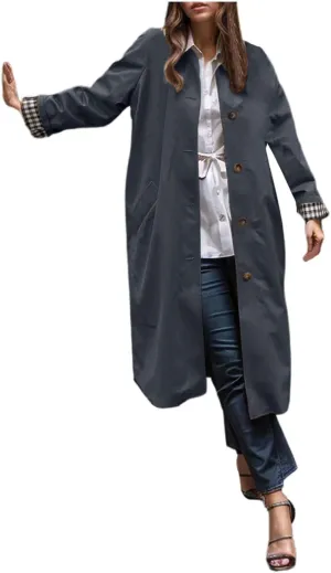 Women's Lightweight Long Trench Coat Windbreaker Single Breasted Relaxed Fit Turn Down Collar for Casual Outfits