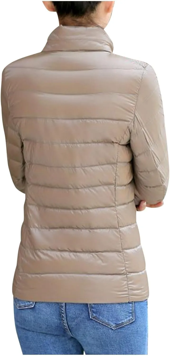Women's Lightweight Packable Down Jacket Quilted Puffer Coat Plus Size Winter Warm Puffy Jackets with Stand Collar