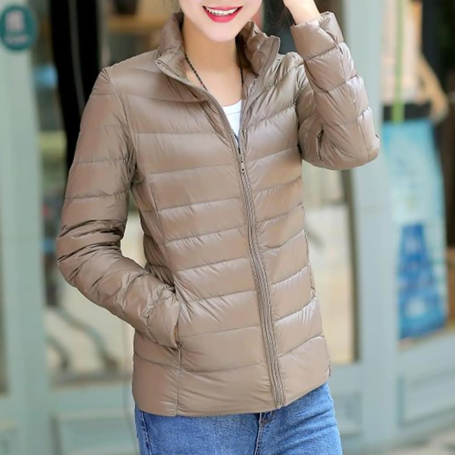 Women's Lightweight Packable Down Jacket Quilted Puffer Coat Plus Size Winter Warm Puffy Jackets with Stand Collar