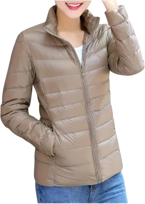 Women's Lightweight Packable Down Jacket Quilted Puffer Coat Plus Size Winter Warm Puffy Jackets with Stand Collar