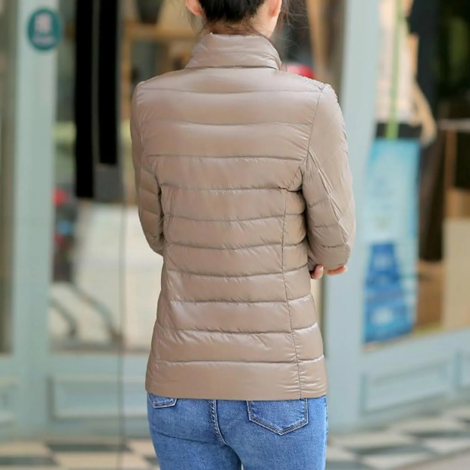 Women's Lightweight Packable Down Jacket Quilted Puffer Coat Plus Size Winter Warm Puffy Jackets with Stand Collar