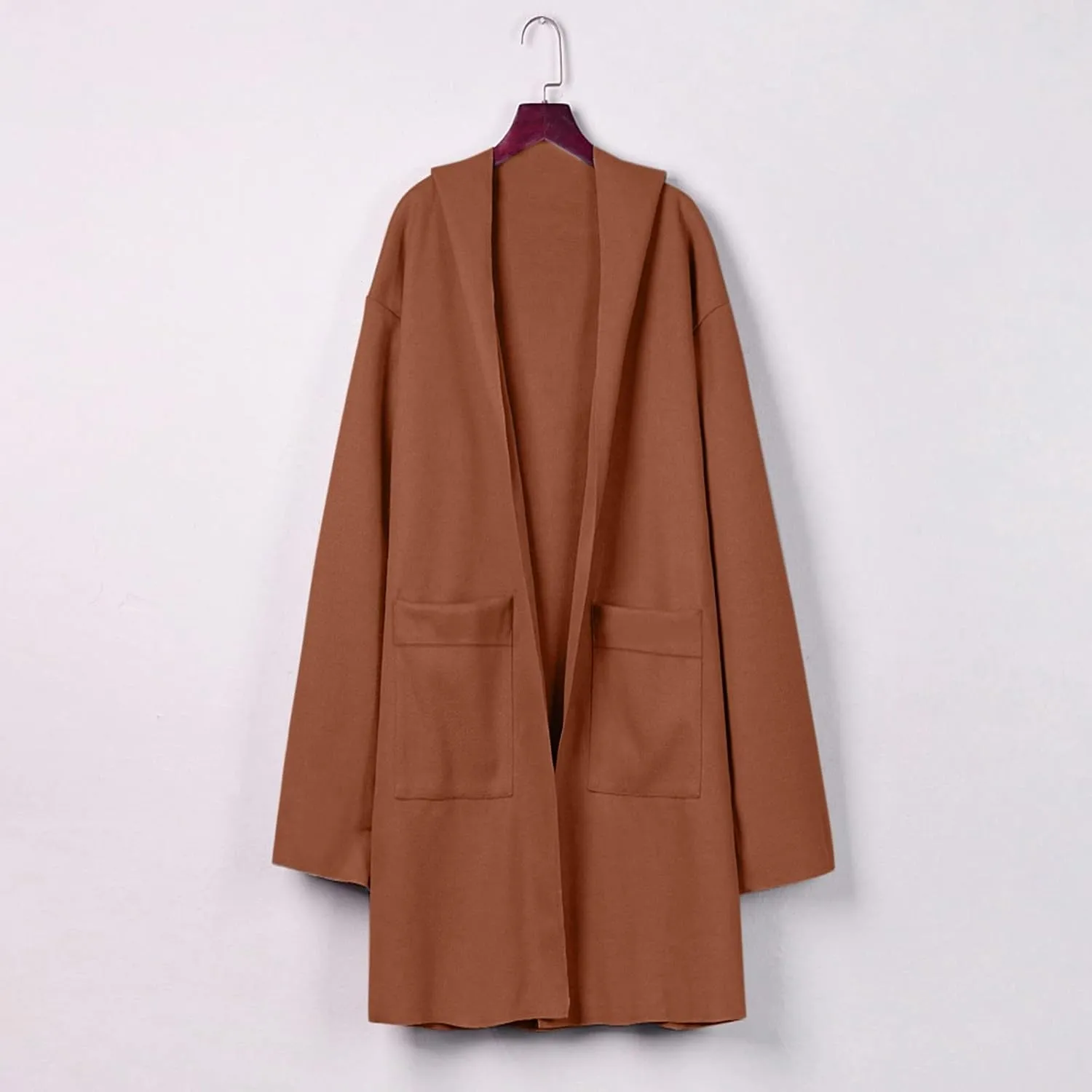 Womens Long Pea Coats Classic Lapel Collar Open Front Wool Blend Trench Coat Dressy Casual Business Midi Long Jackets