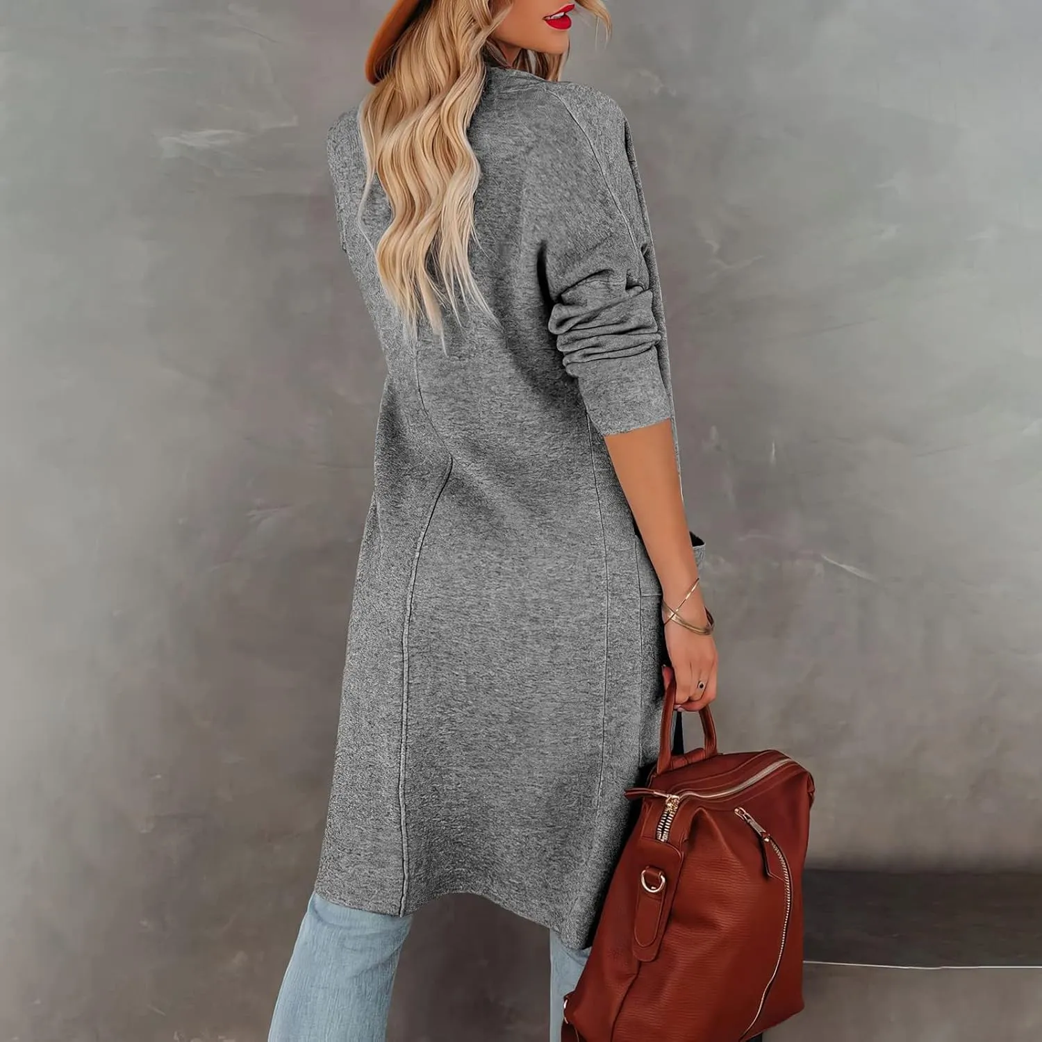 Womens Long Pea Coats Classic Lapel Collar Open Front Wool Blend Trench Coat Dressy Casual Business Midi Long Jackets