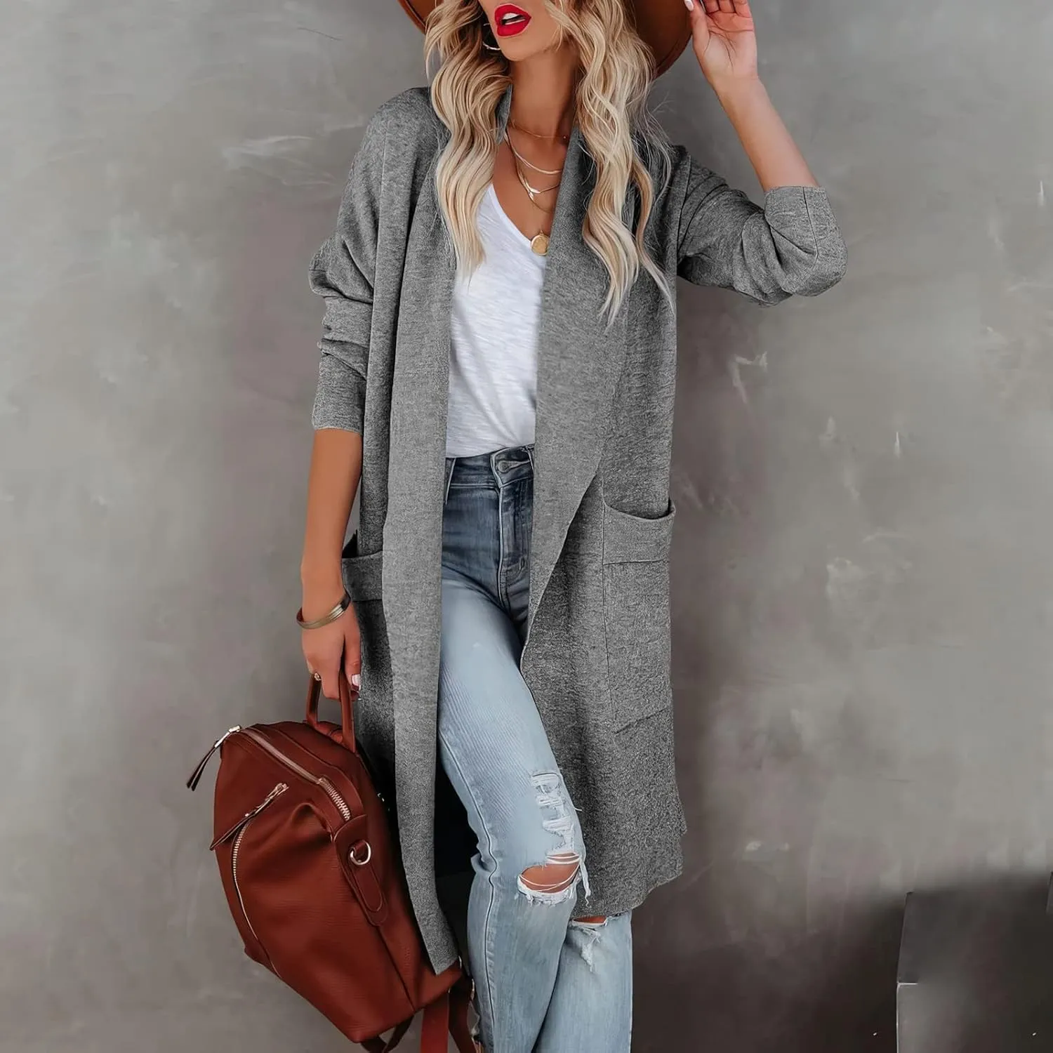 Womens Long Pea Coats Classic Lapel Collar Open Front Wool Blend Trench Coat Dressy Casual Business Midi Long Jackets