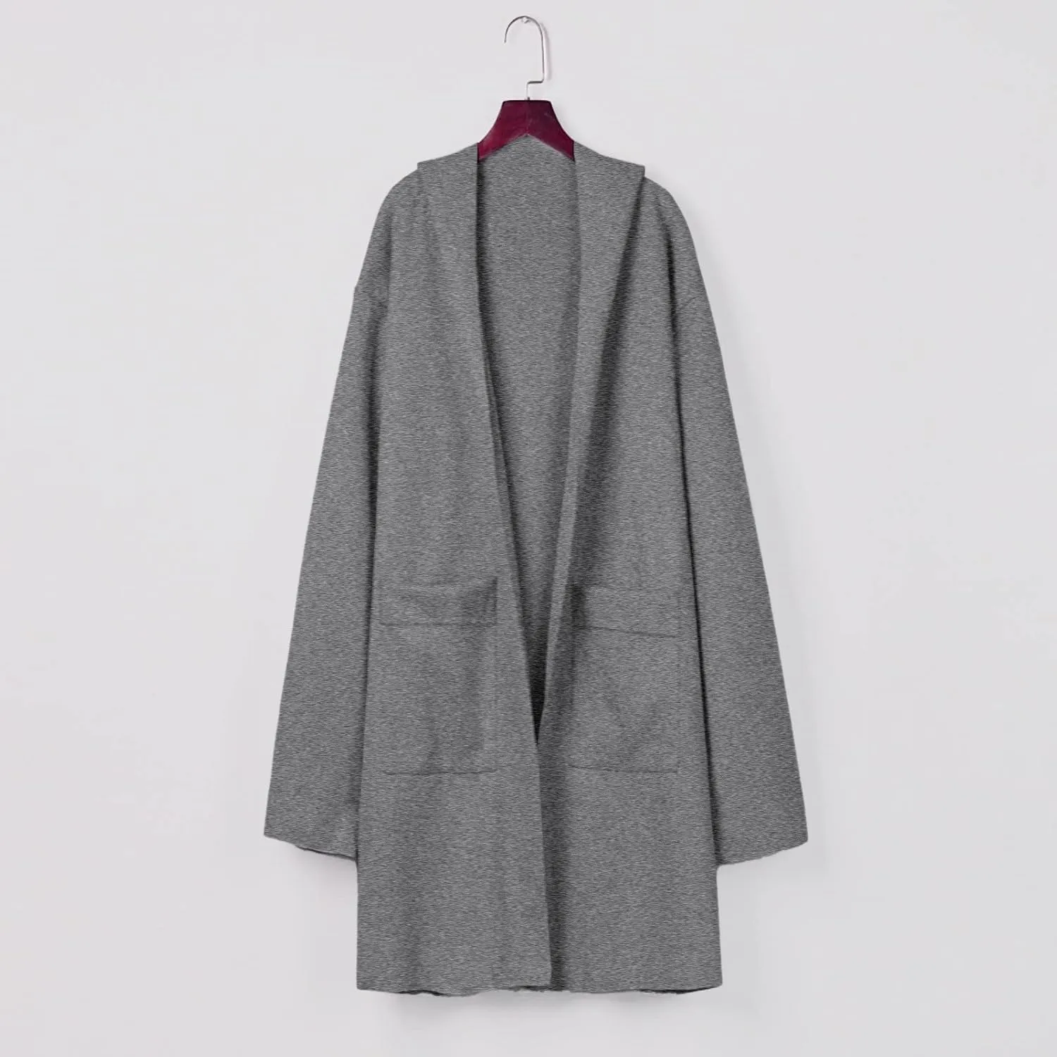 Womens Long Pea Coats Classic Lapel Collar Open Front Wool Blend Trench Coat Dressy Casual Business Midi Long Jackets