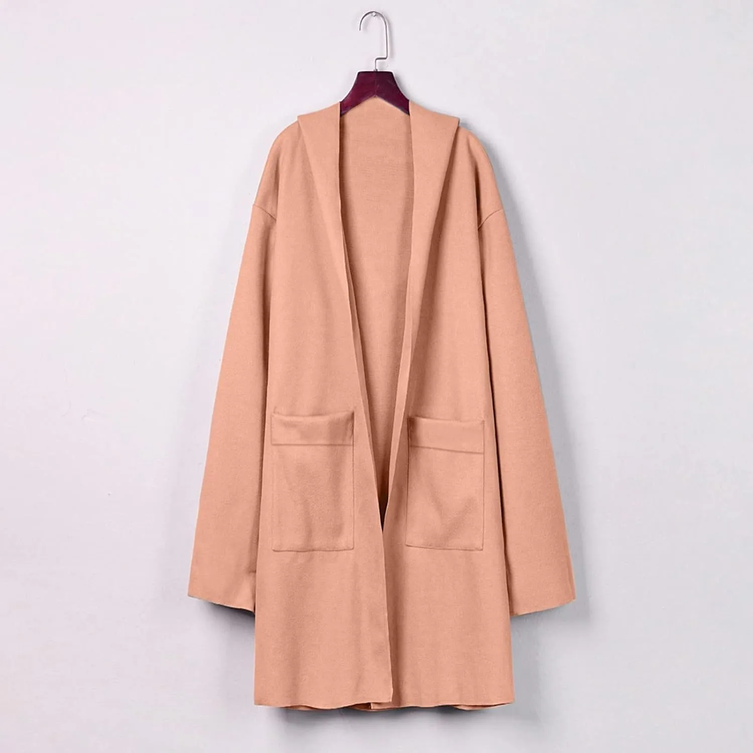 Womens Long Pea Coats Classic Lapel Collar Open Front Wool Blend Trench Coat Dressy Casual Business Midi Long Jackets