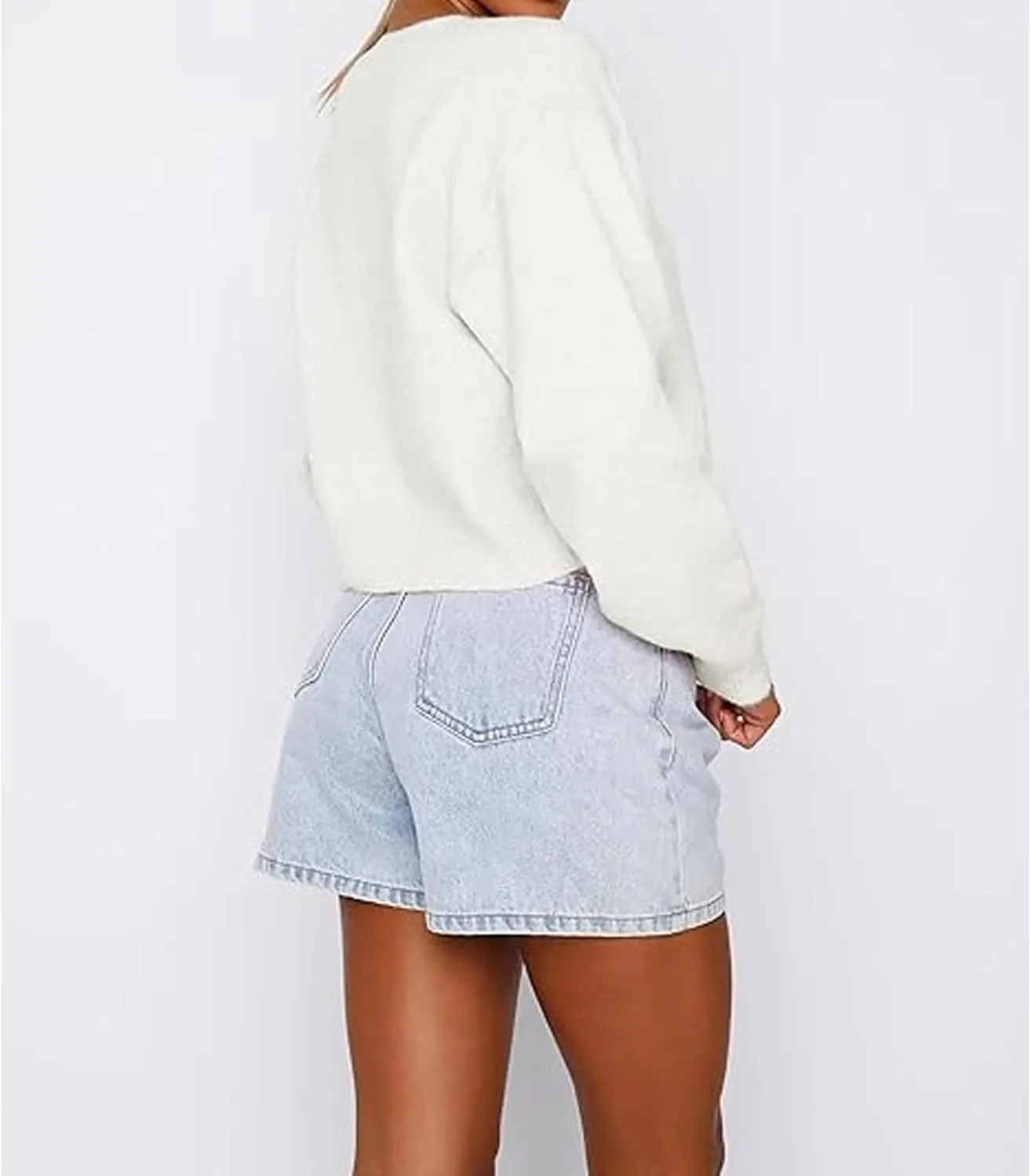 Women's Long Sleeve Cropped Cardigan Open Front Button Down Knit Cardigan Long Sleeve Crew Neck Pullover Y2k Tops
