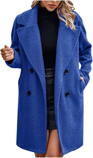 Womens Long Trench Coat Classic Pea Coats Lapel Button Down Coat Flannel Trench Coat Long Peacoat Overcoat Outerwear