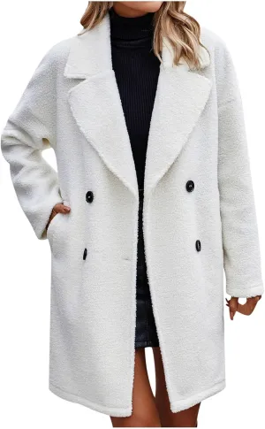 Womens Long Trench Coat Classic Pea Coats Lapel Button Down Coat Flannel Trench Coat Long Peacoat Overcoat Outerwear