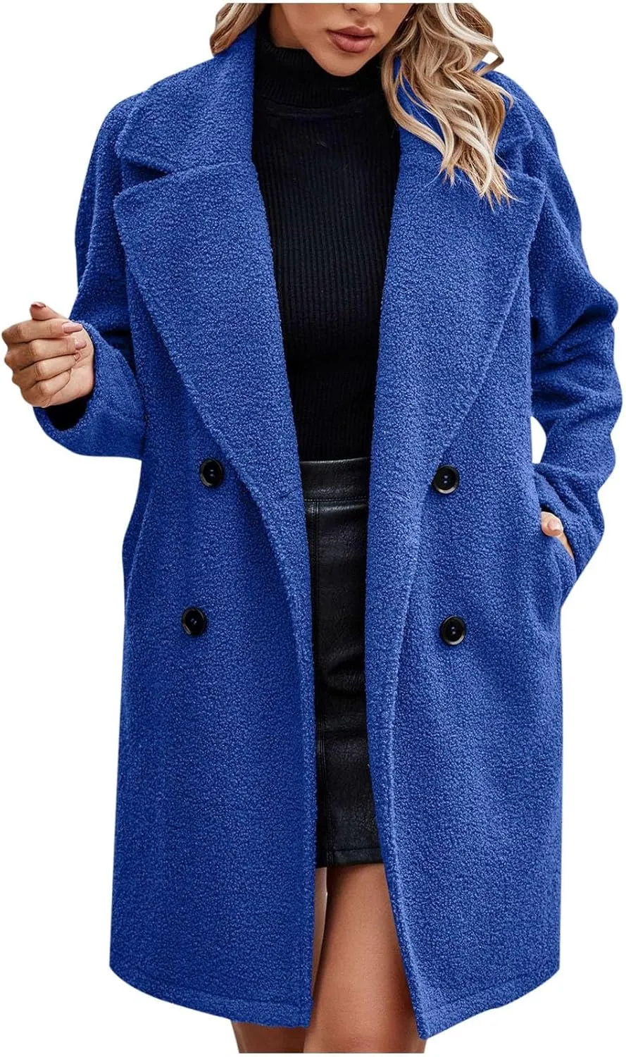 Womens Long Trench Coat Classic Pea Coats Lapel Button Down Coat Flannel Trench Coat Long Peacoat Overcoat Outerwear