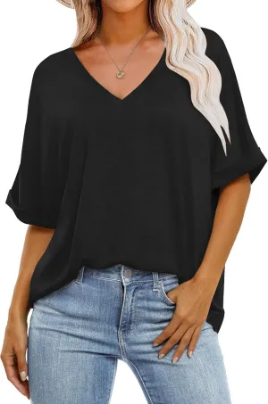 Womens Oversized T Shirts V Neck Loose Fit Shirts Short Sleeve Summer Casual Tops 2025 Trendy Blouses Y2K Plain Tees