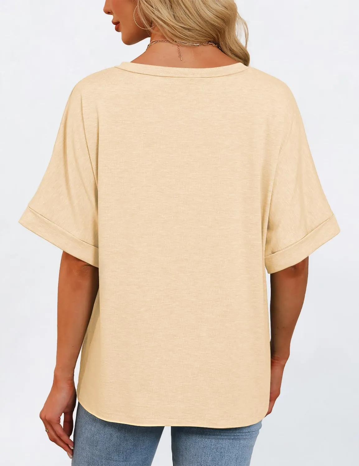 Womens Oversized T Shirts V Neck Loose Fit Shirts Short Sleeve Summer Casual Tops 2025 Trendy Blouses Y2K Plain Tees