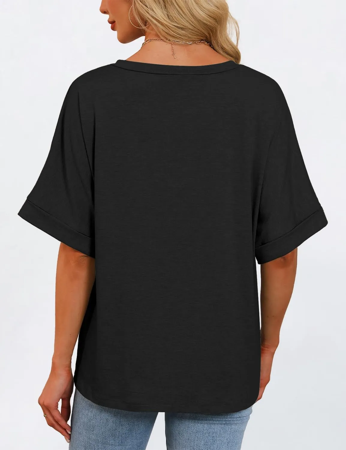 Womens Oversized T Shirts V Neck Loose Fit Shirts Short Sleeve Summer Casual Tops 2025 Trendy Blouses Y2K Plain Tees