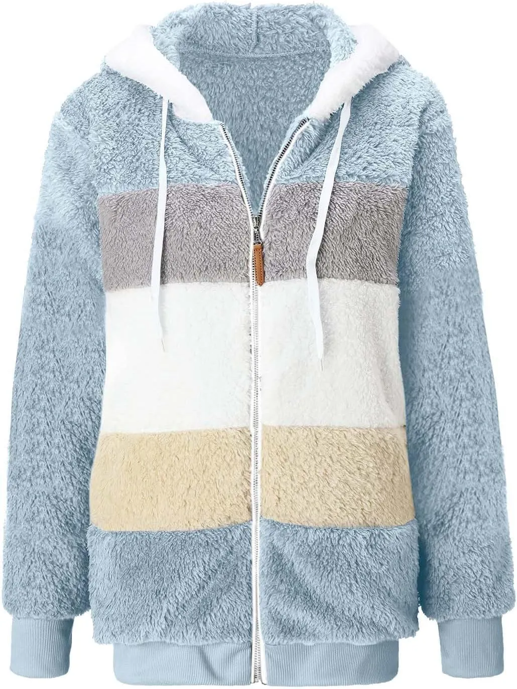Womens Plus Size Fuzzy Fleece Jacket Winter Full Zip Plush Hooded Cardigan Coats Soft Oversized Shaggy Warm Outerwear