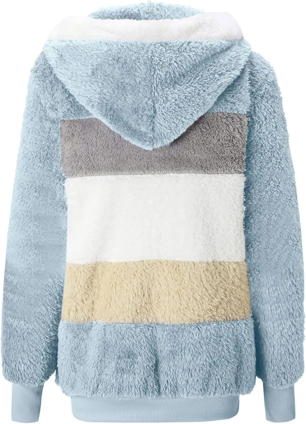 Womens Plus Size Fuzzy Fleece Jacket Winter Full Zip Plush Hooded Cardigan Coats Soft Oversized Shaggy Warm Outerwear