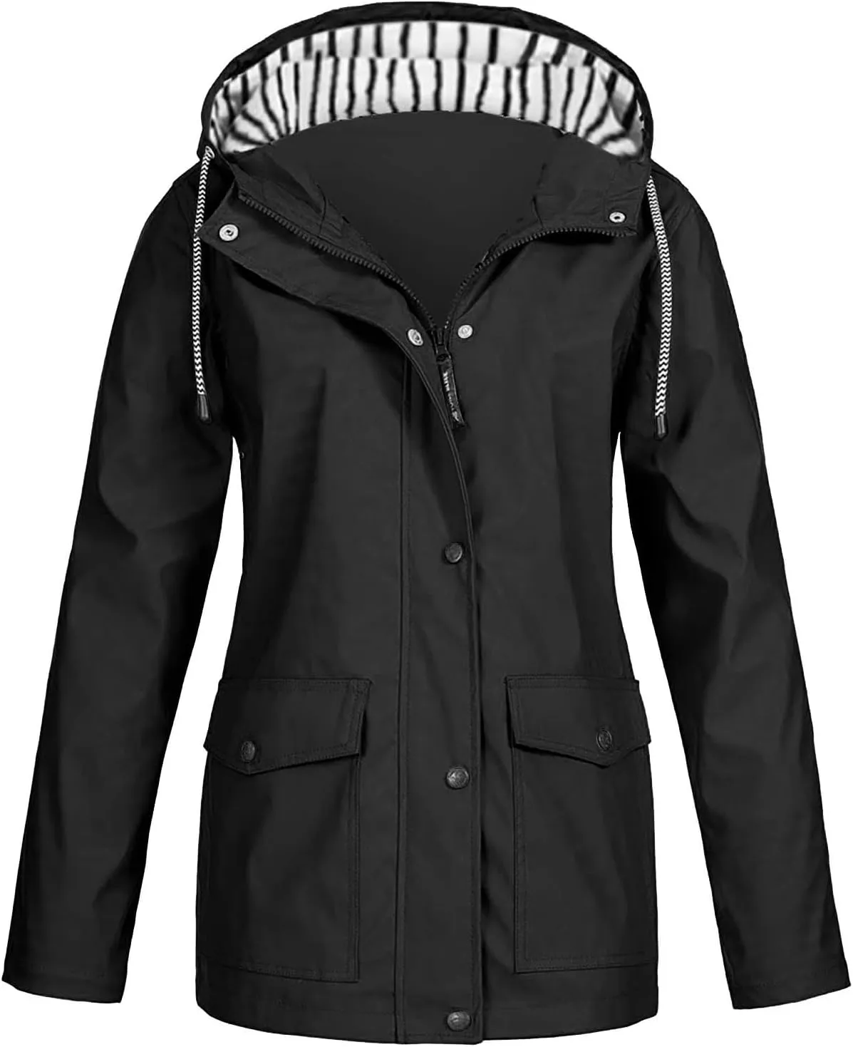 Womens Rain Jacket Waterproof Windproof Hooded Zip Up Raincoat Outdoor Hiking Fall Winter Trench Coat with Pockets