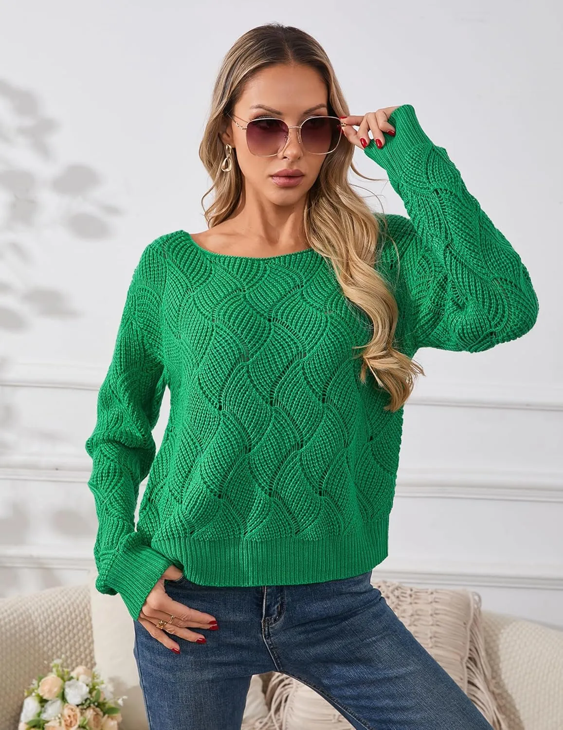 Womens Sexy Off The Shoulder Sweater Spring 2025 Trendy Lightweight Cute Crochet Knit Color Block Pullover Top