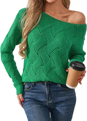 Womens Sexy Off The Shoulder Sweater Spring 2025 Trendy Lightweight Cute Crochet Knit Color Block Pullover Top