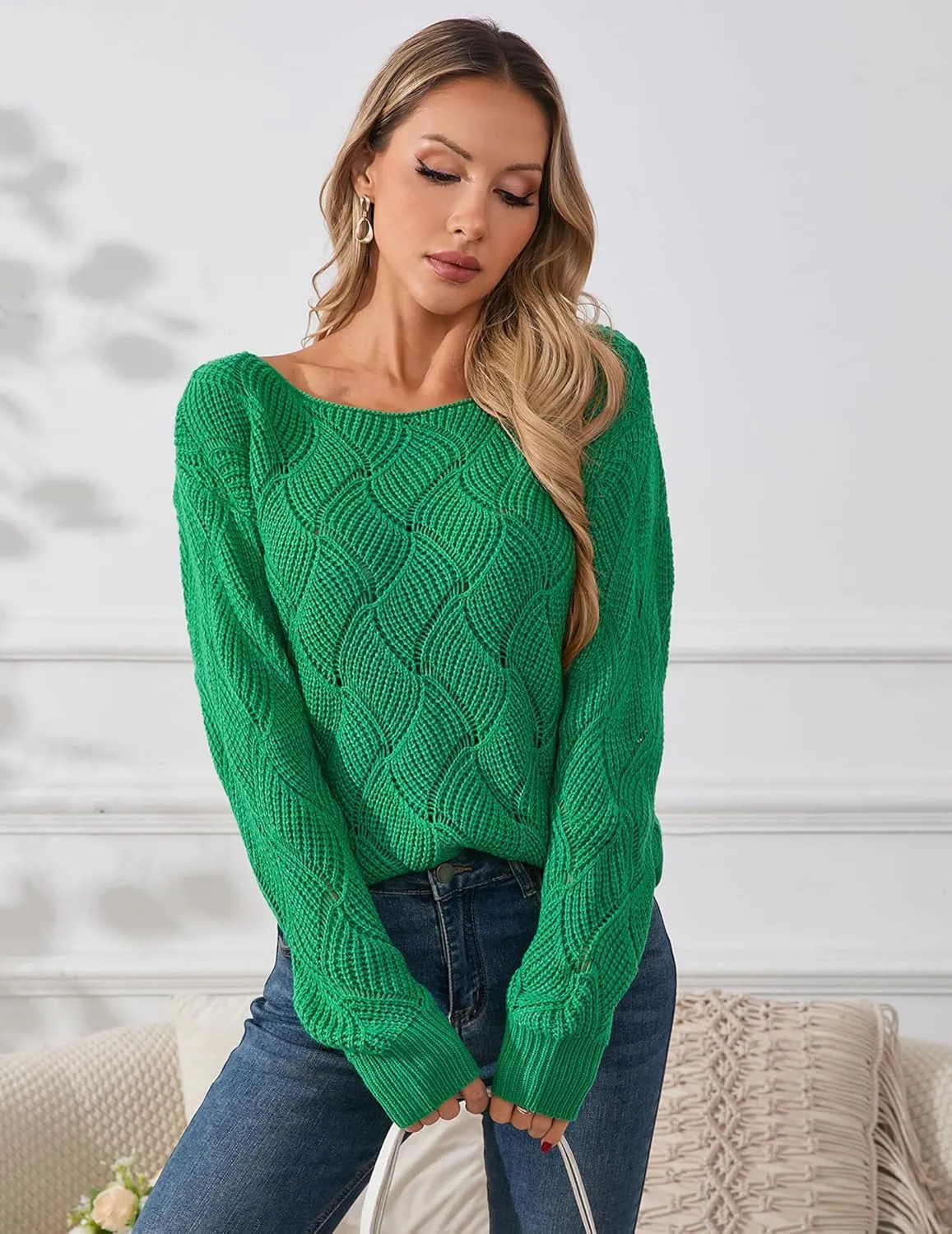 Womens Sexy Off The Shoulder Sweater Spring 2025 Trendy Lightweight Cute Crochet Knit Color Block Pullover Top