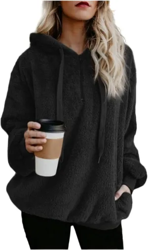 Women's Sherpa Quarter Zip Pullover Oversized Trendy Comfy Blanket Hoodies Y2k Loose Fit Sweatshirt Winter Clothes