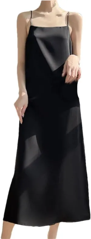 Women's Single Collar Camisole Dress Solid Color Base Long Camisole Dress
