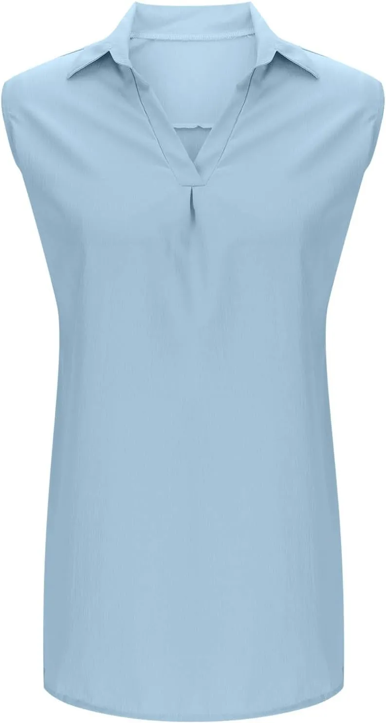 Women's Sleeveless Dress Summer V Neck Solid Color Ruched Short Dresses Casual Trendy Comfy Vacation Beach Mini Dress