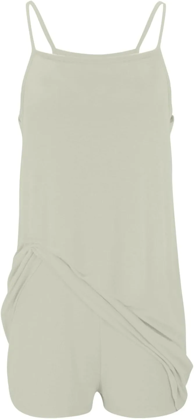 Womens Sleeveless Mini Dress with Built-in Shorts Summer Spaghetti Strap Romper Dresses Workout Sundress with Pockets