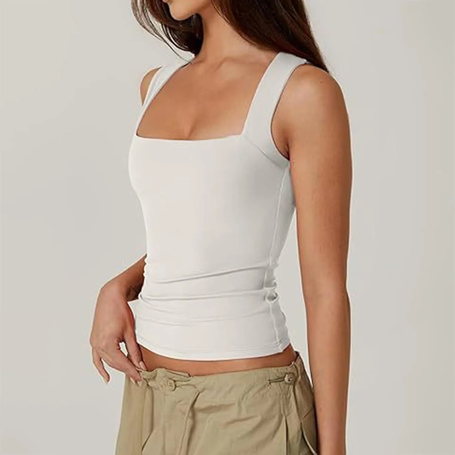 Women's Sleeveless Square Neck T-Shirt Camisole Summer Casual Slim Basic Sleeveless T-Shirt Fashion Cute Outing Tops