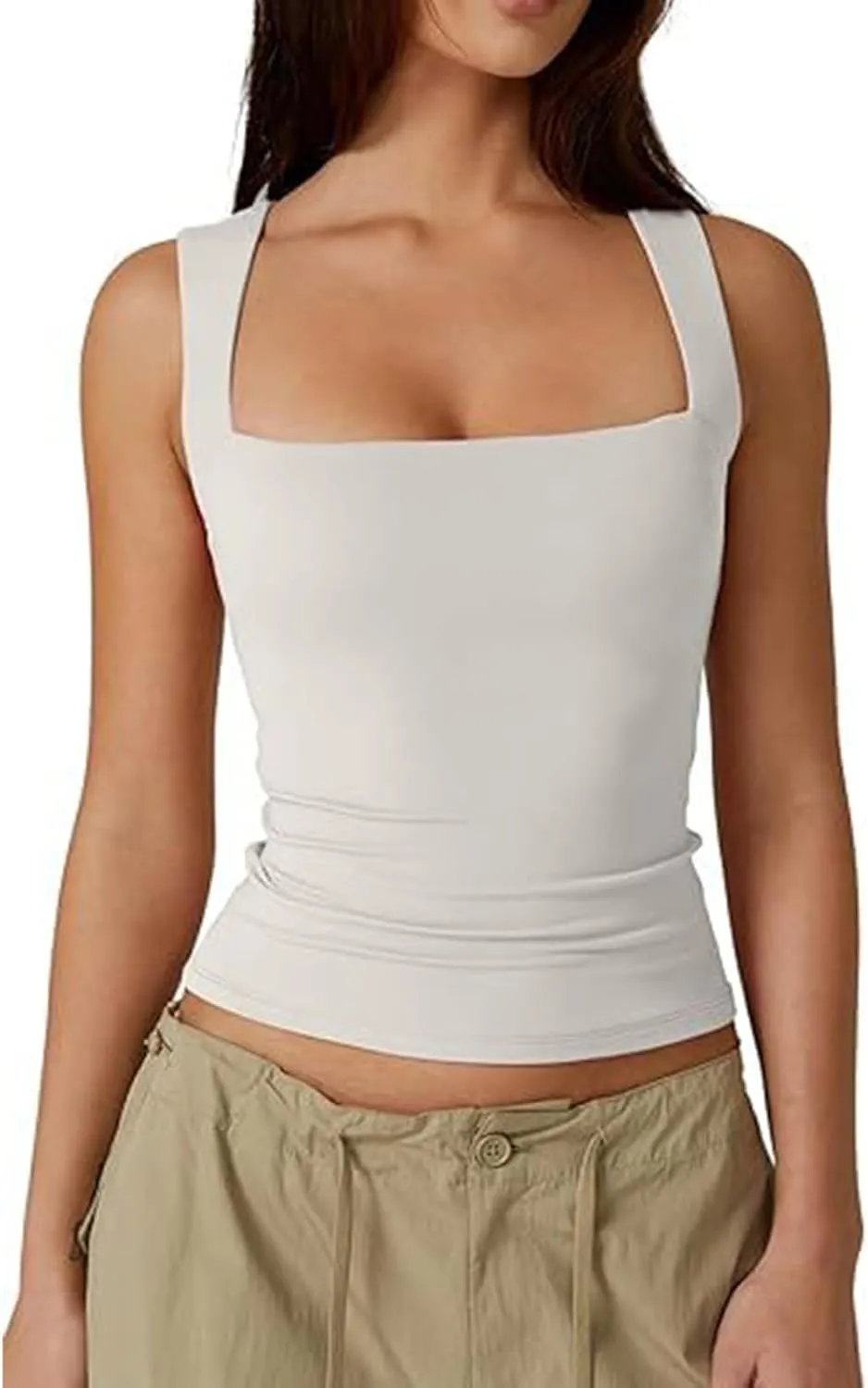 Women's Sleeveless Square Neck T-Shirt Camisole Summer Casual Slim Basic Sleeveless T-Shirt Fashion Cute Outing Tops