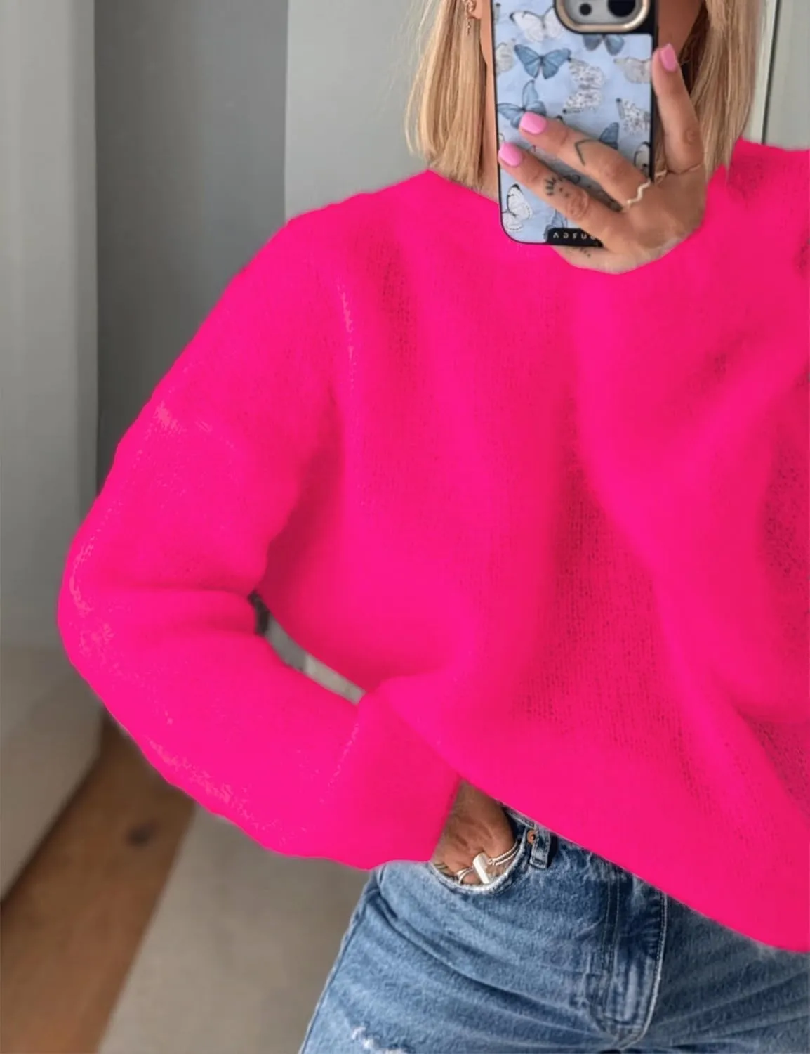 Womens Soft Fuzzy Knit Sweater Oversized Cozy Pullover Jumper Long Sleeve Casual Crewneck Sweater