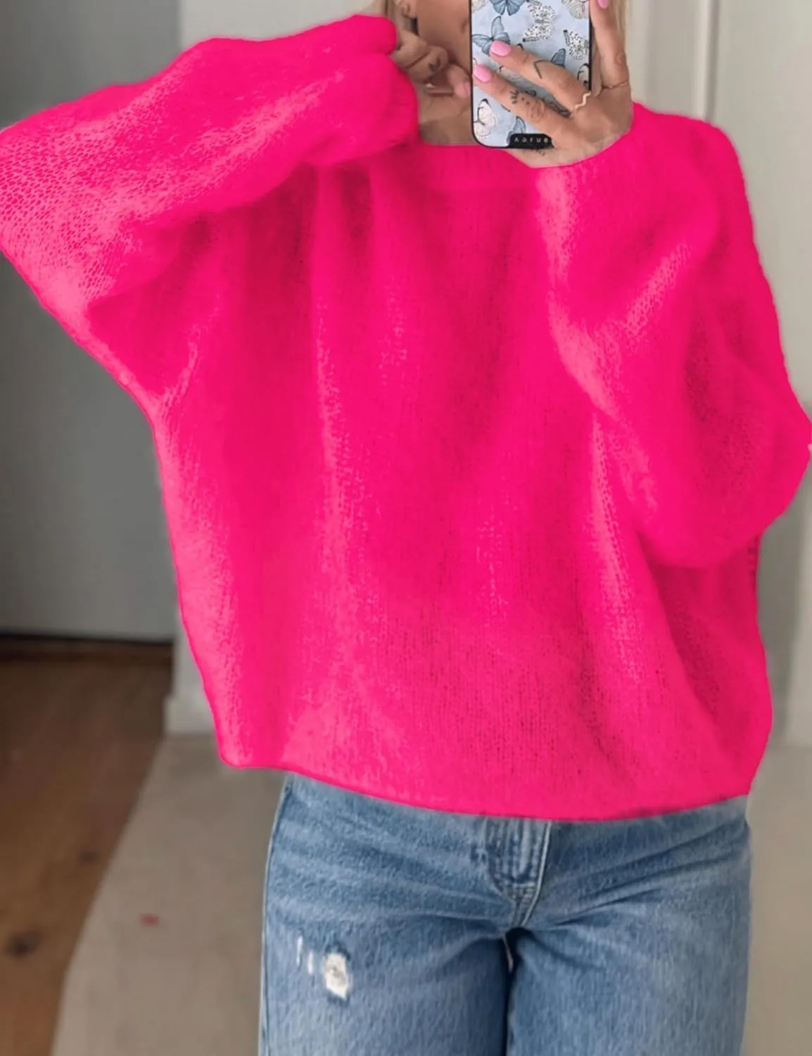 Womens Soft Fuzzy Knit Sweater Oversized Cozy Pullover Jumper Long Sleeve Casual Crewneck Sweater