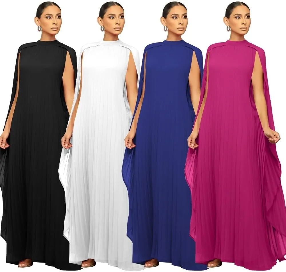 Women's Solid Color Chiffon Long Skirt Pleated Dress