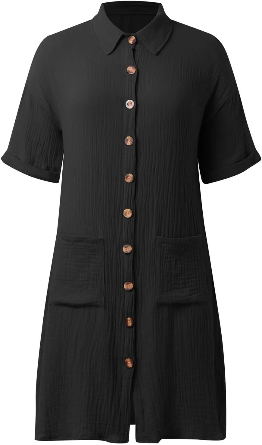 Womens Summer Button Down Shirt Dress Short Cap Sleeve Mini Dresses Loose Fit Casual Sundress with Pockets