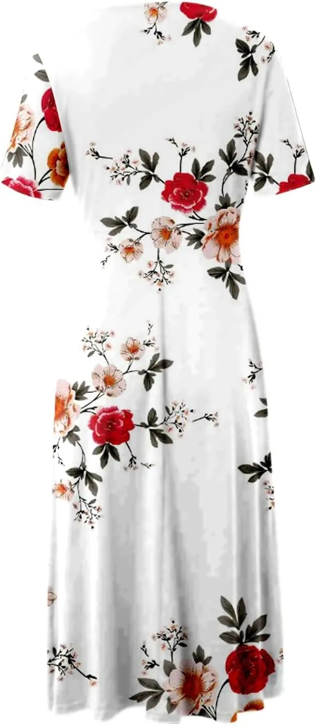 Womens Summer Casual Tshirt Dresses Short Sleeve V Neck Loose Maxi Sundress with Pockets Trendy Beach Vacation Dress