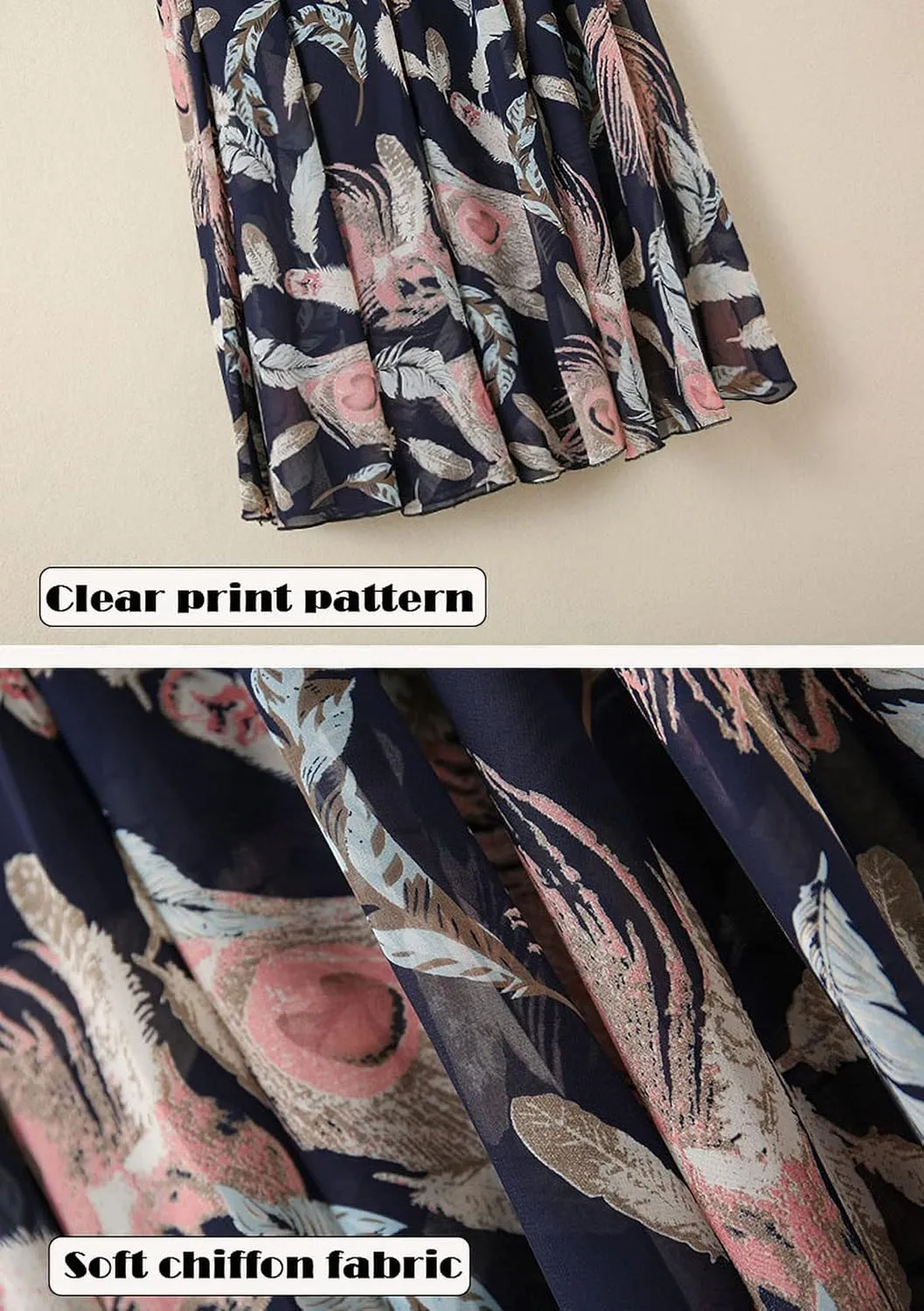 Women's Summer Chiffon Floral Long Skirt,Soft Ladies Bohemian Style Midi Flowy Skirt Elastic Print Maxi Casual Skirt